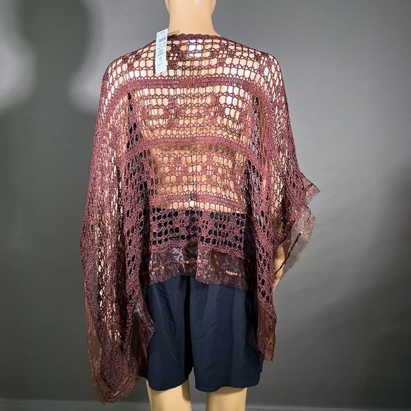 ✨NWT Cache Shawl Poncho Bronze/Brown Crochet Sequins OS✨ - Picture 5 of 10